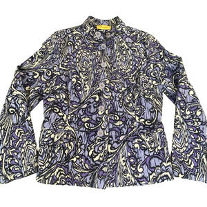 St John Womens Blazer Jacket Size M Purple Floral Paisley Buttons silk blend